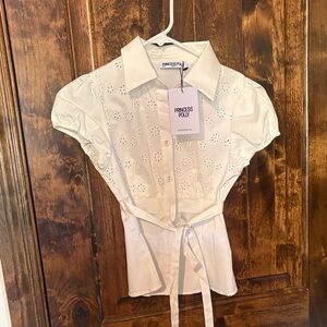 Princess Polly Cream Eyelet Puff Sleeve Blouse